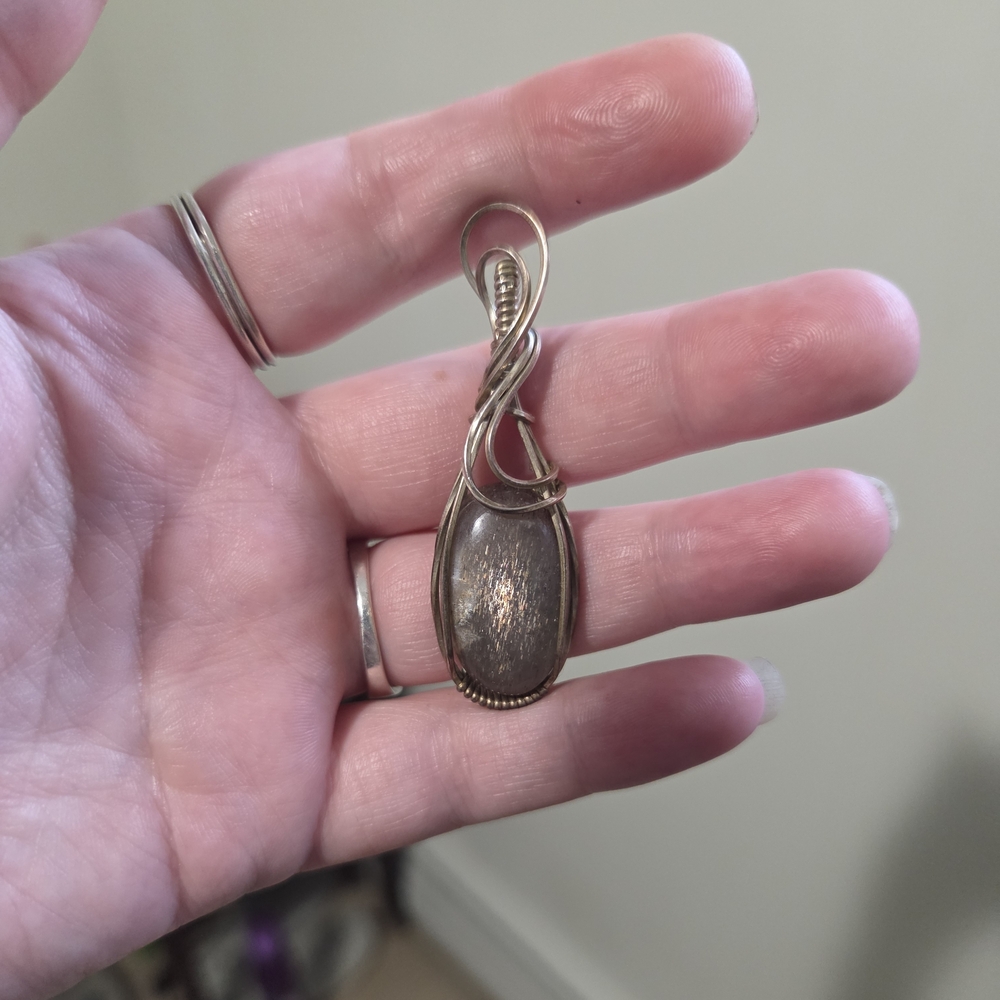 Sunstone-Moonstone Sterling Silver Wirewrapped Pendant